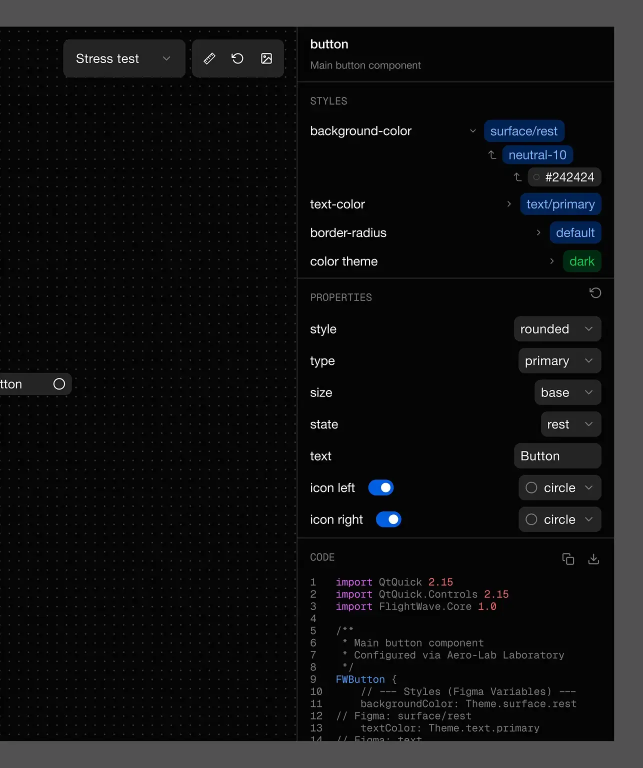 Sidebar of UI component  management interface
