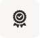 Black checkmark inside a circle with three ribbon tails below, symbolizing a badge or certification.