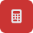 White calculator icon on a red rounded square background.