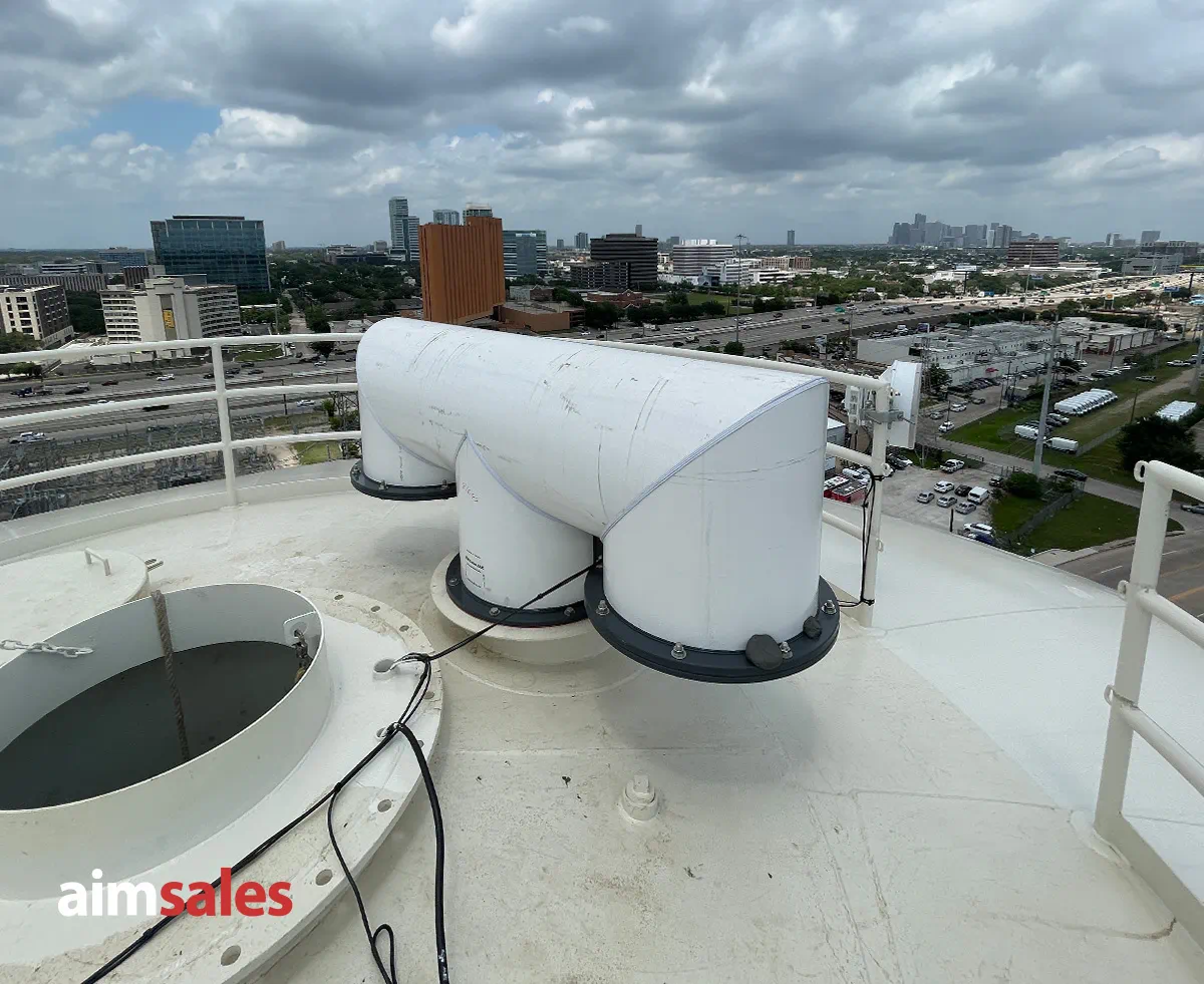 AIM Sales PVC tank vent installed on a ground storage tank in Texas