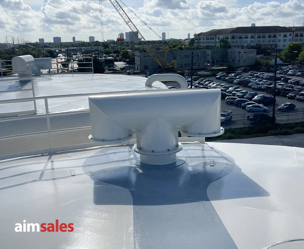 AIM Sales PVC tank vent installed on top of a ground storage tank