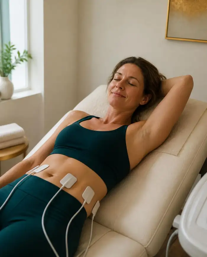 A client relaxing on a treatment bed during a truFlex session