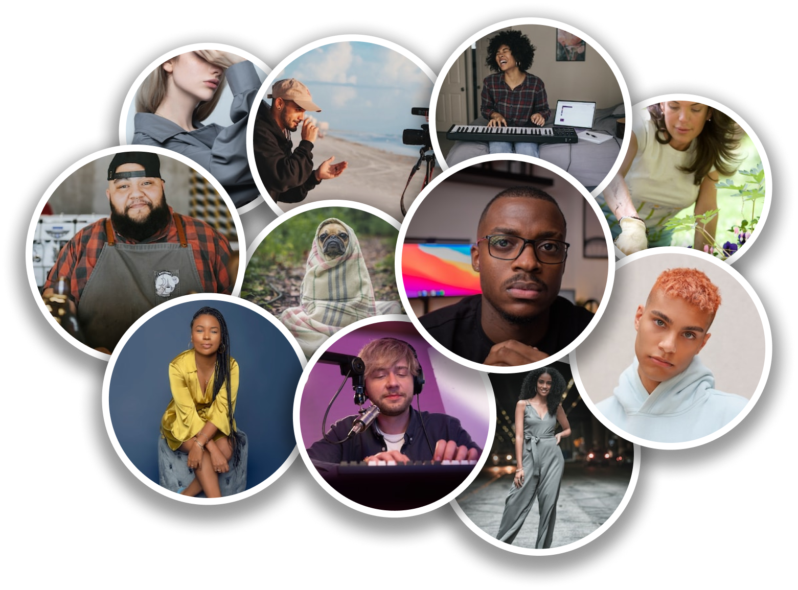 Group of youtube creator avatars, representing occupations, people, and youtube accounts.