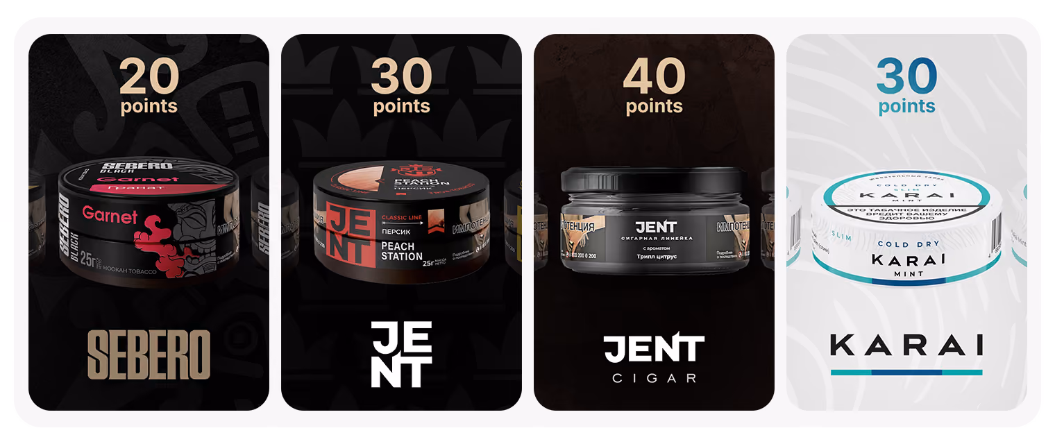 Sebero, Jent, and Karai product lineup with per-unit point rewards