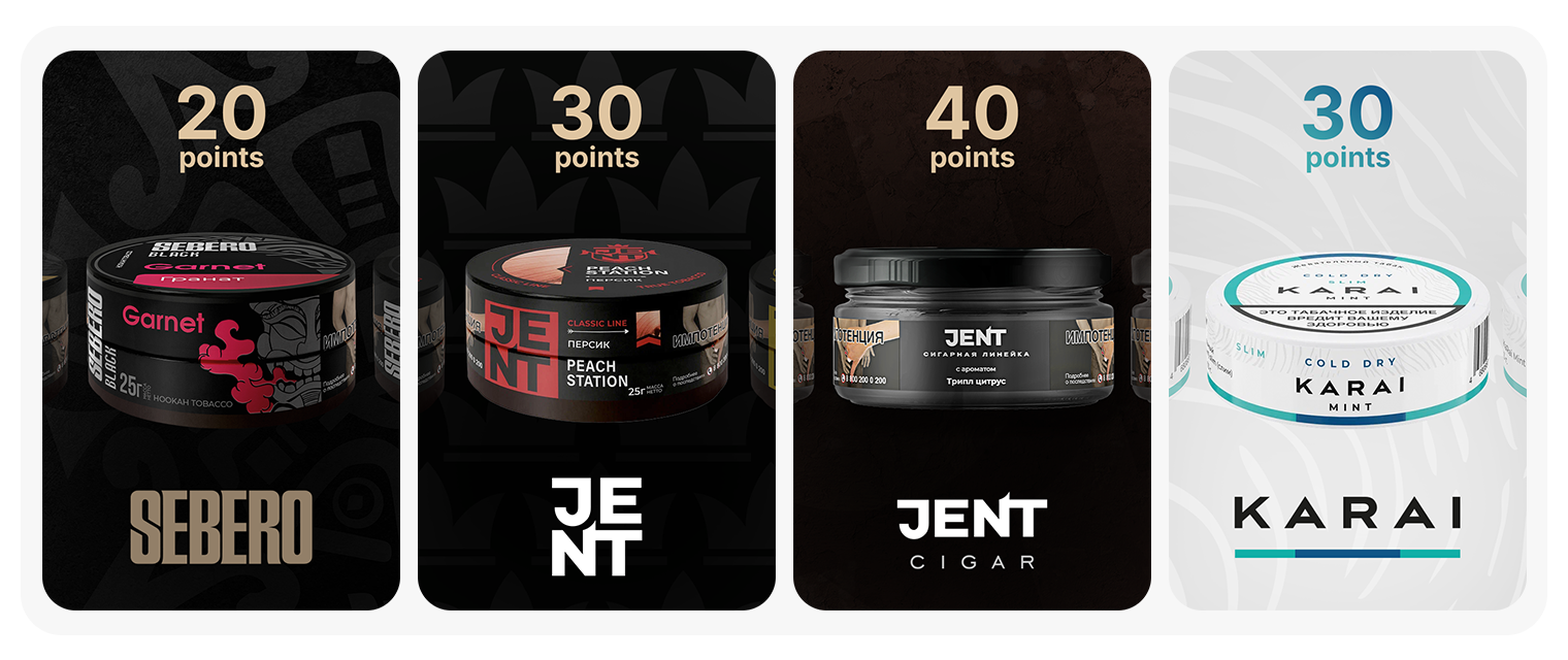 Sebero, Jent, and Karai product lineup with per-unit point rewards