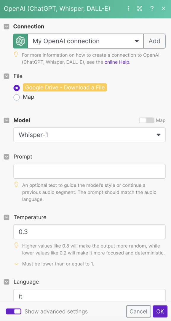 3. Open Ai-Generate Transcript Action