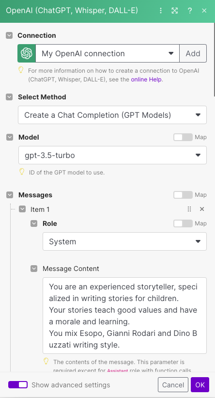 2. Generate Story- Create a completion