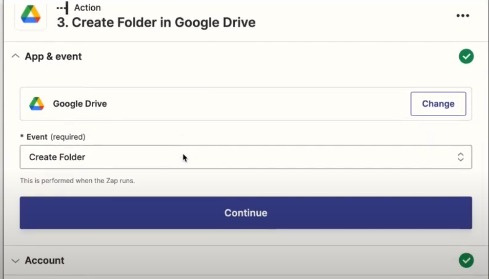 Create Folder in Google Drive-event