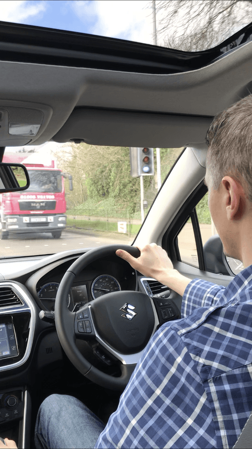 Antti test driving a Suzuki