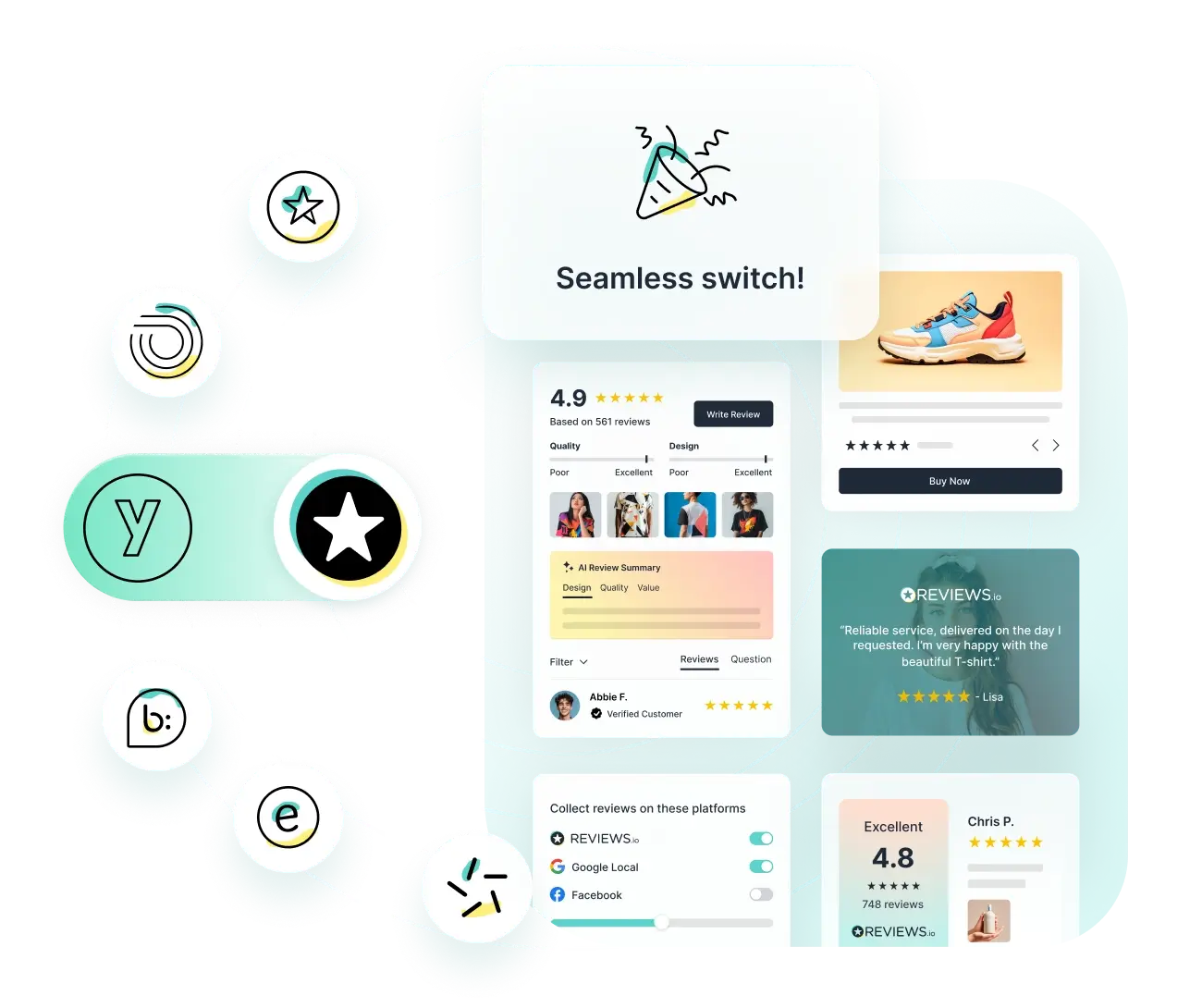 Collect feedback easily with REVIEWS.io surveys feature.