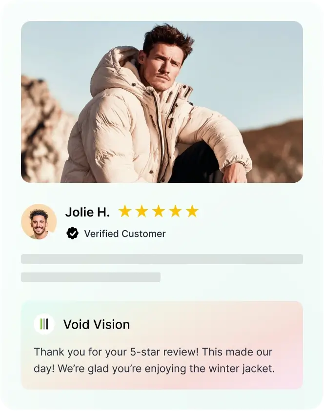 Set up custom review invitation flows. Segment your audience by location or purchase history with ease, and send targeted messages at the optimal time.