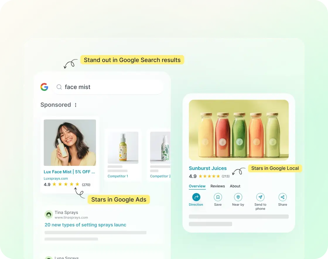 Collect feedback easily with REVIEWS.io surveys feature.