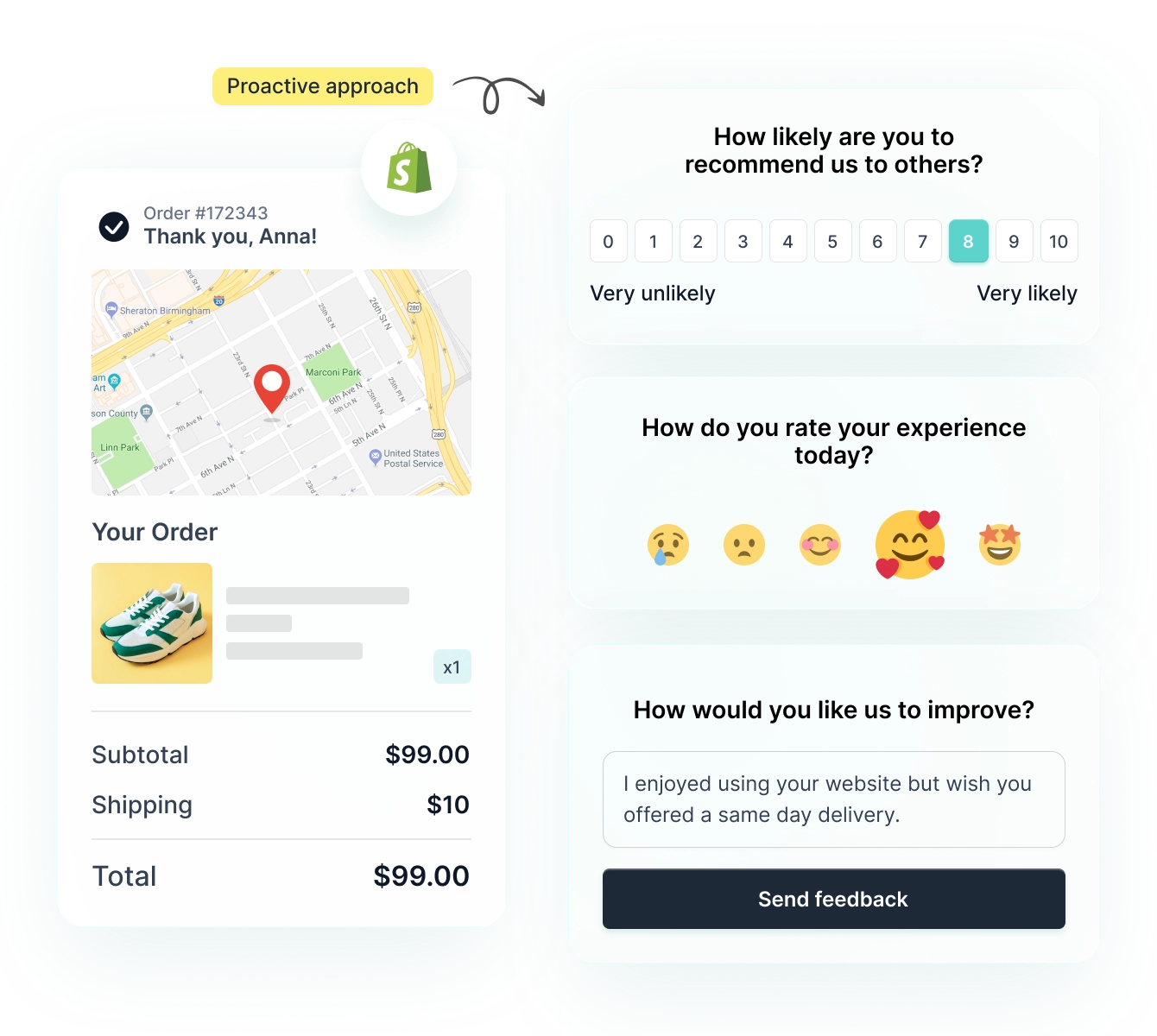 Collect feedback easily with REVIEWS.io surveys feature.