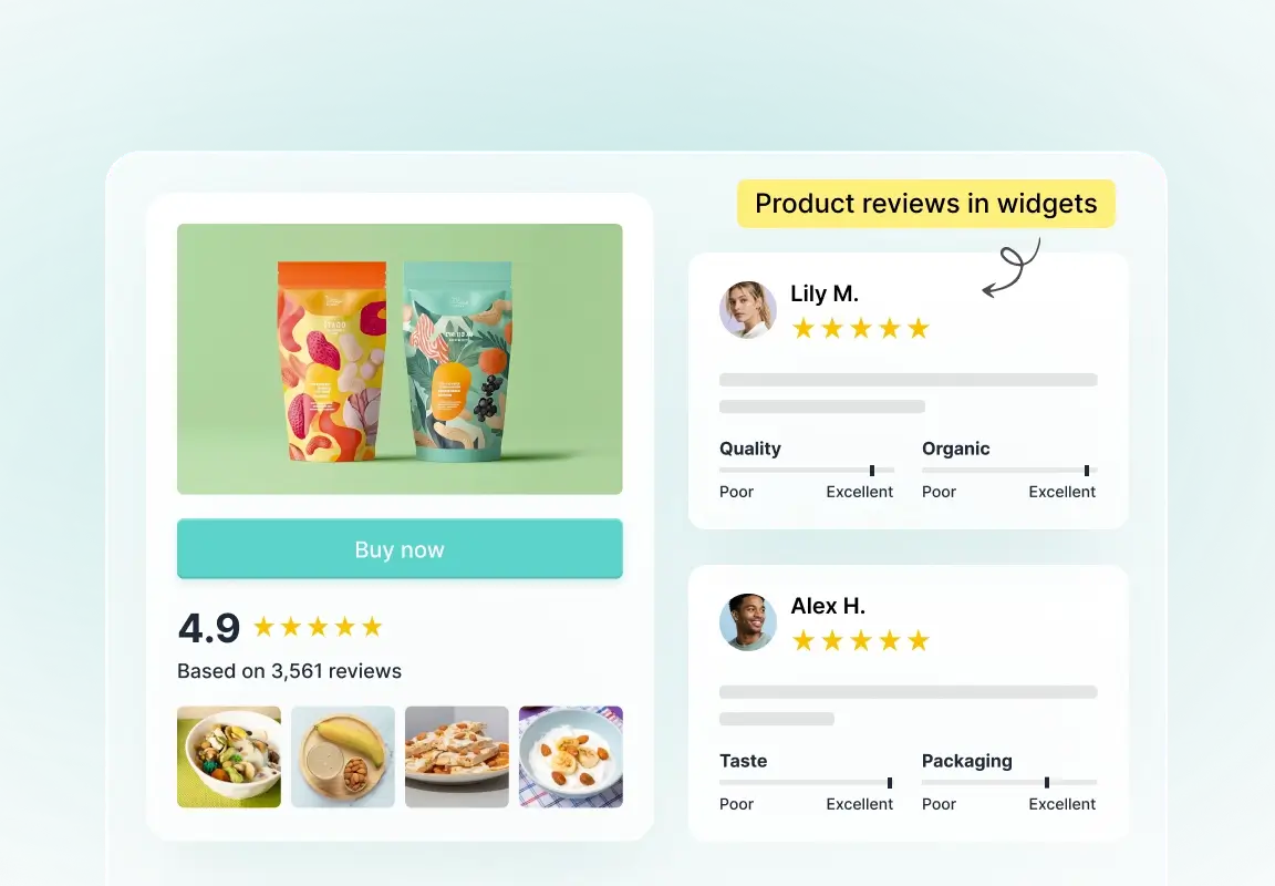 Screenshot of a REVIEWS.io product reviews widget displaying customer ratings