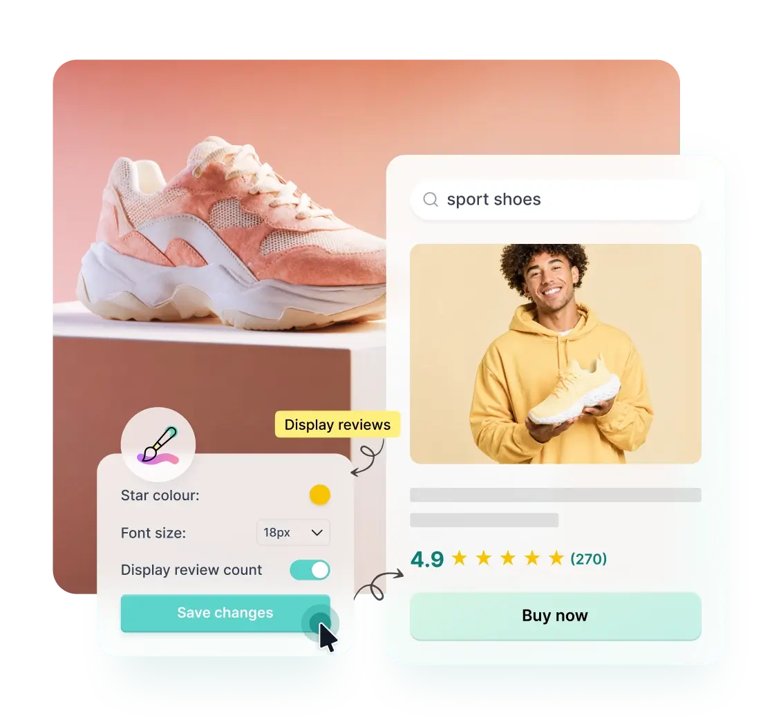 Illustration of REVIEWS.io product reviews displayed on an ecommerce product page to increase conversion