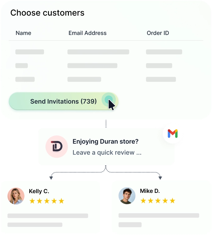 Screenshot of a Review Booster bulk email and SMS review invitation campaign