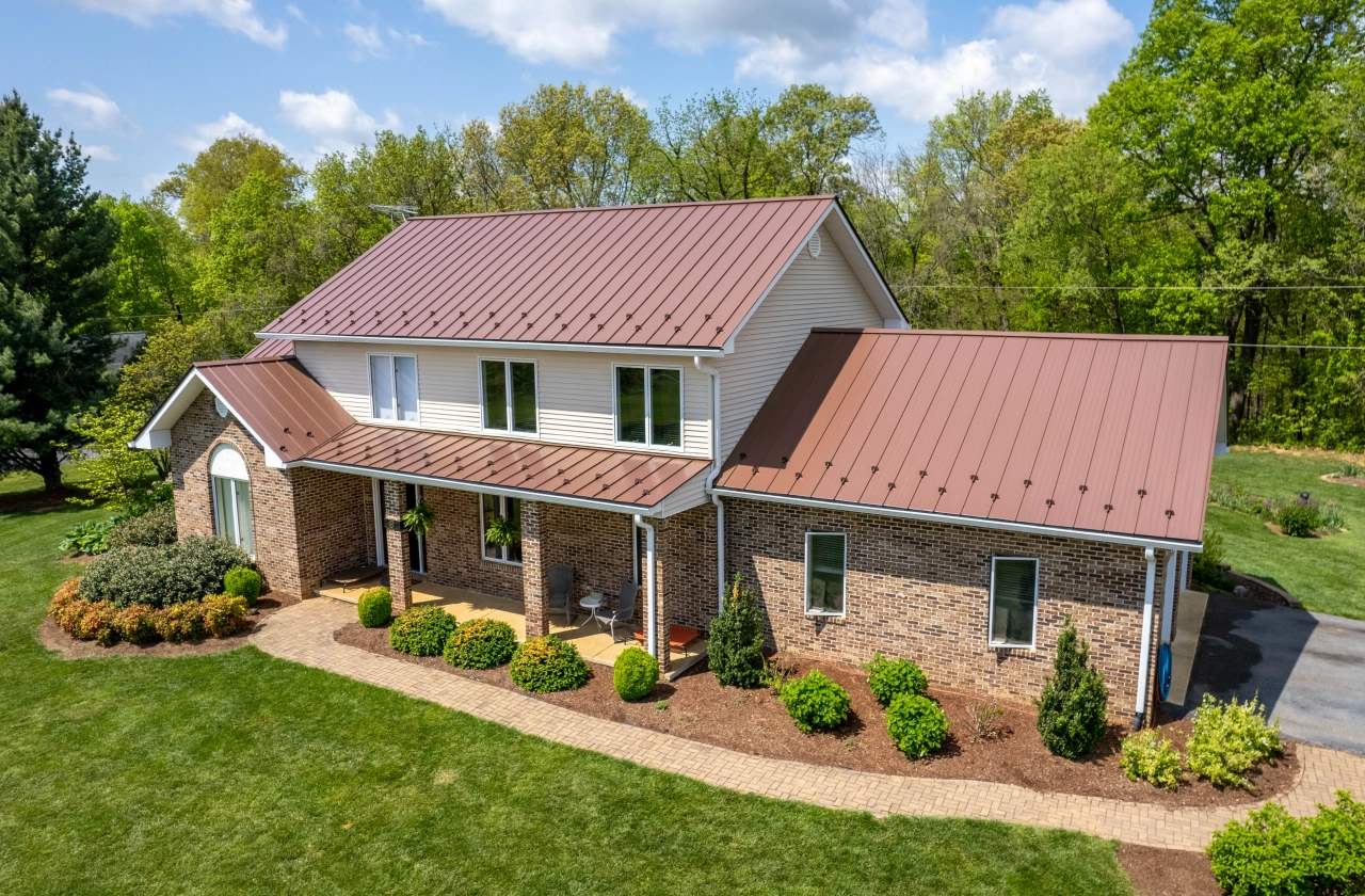 Brick house with metal roofing