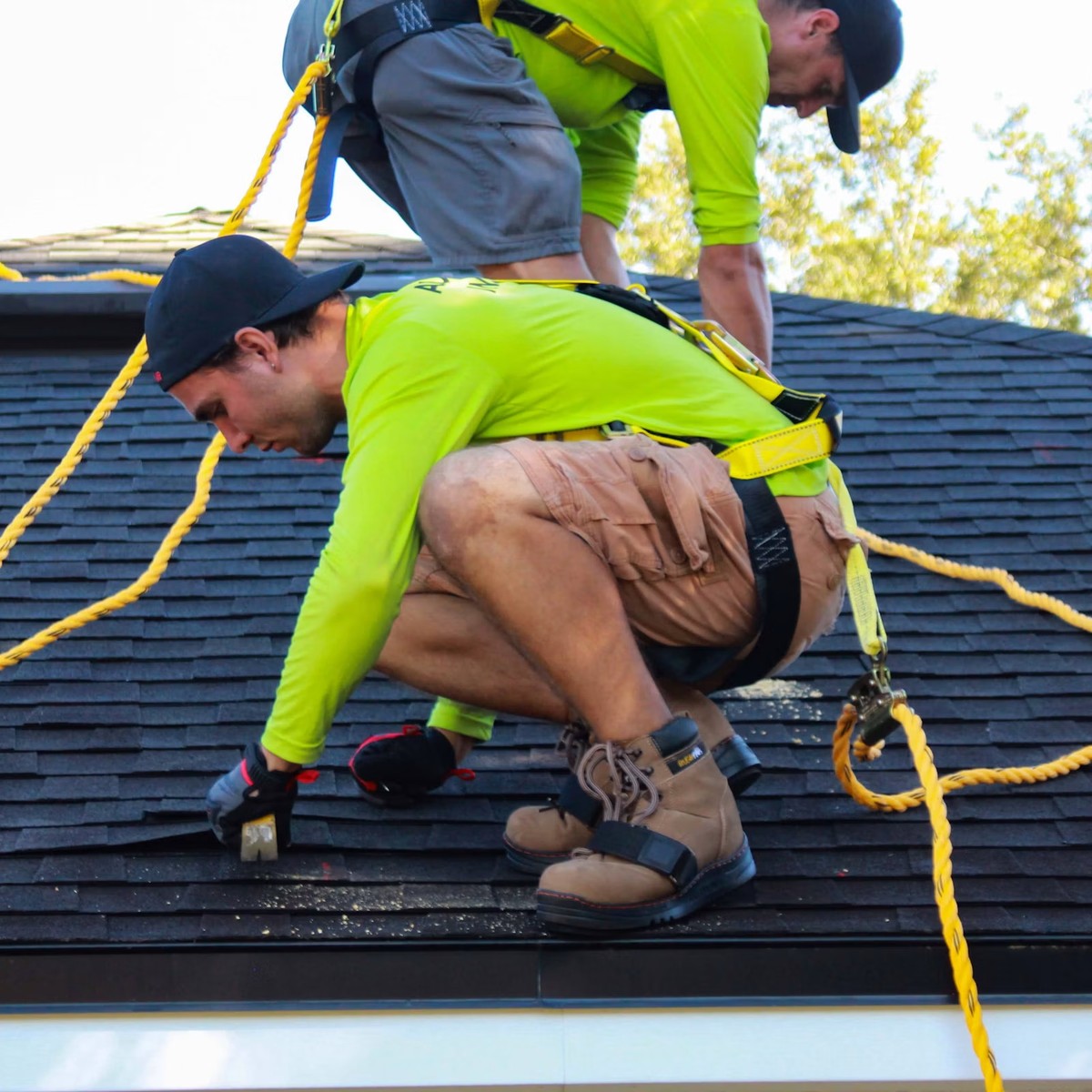 Roofing crew completing roofing repairs in Harrisonburg, VA