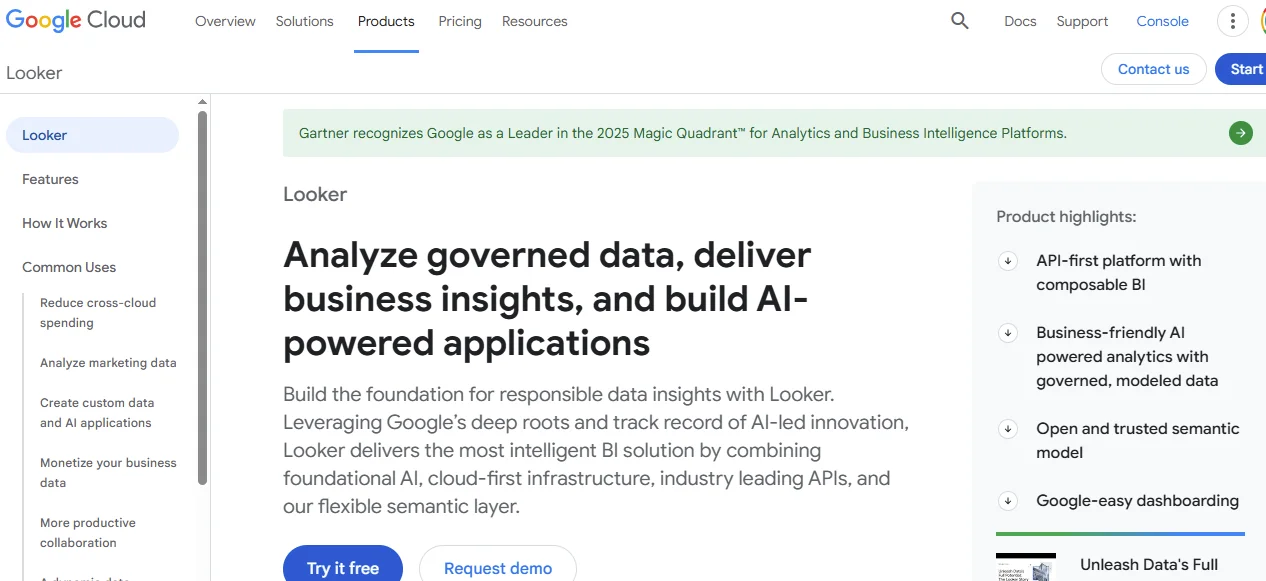 Looker with Gemini Homepage