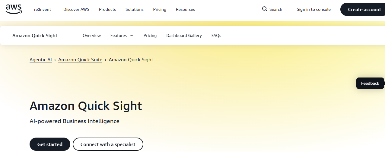 Amazon QuickSight Homepage