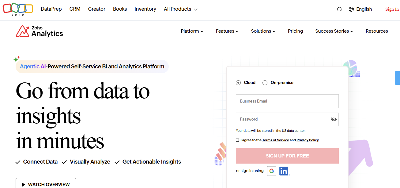 Zoho Analytics Homepage