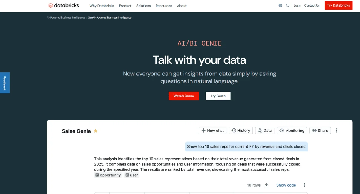 Databricks Genie Homepage