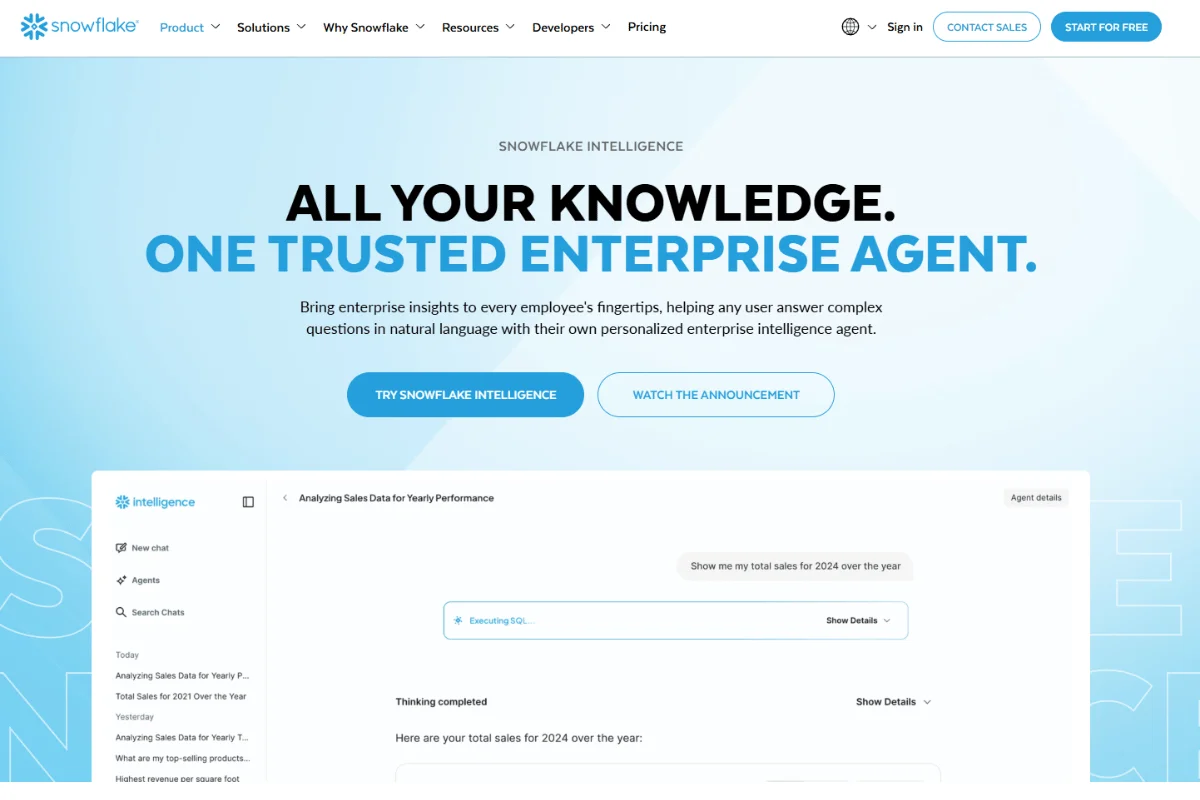 Snowflake Intelligence Homepage