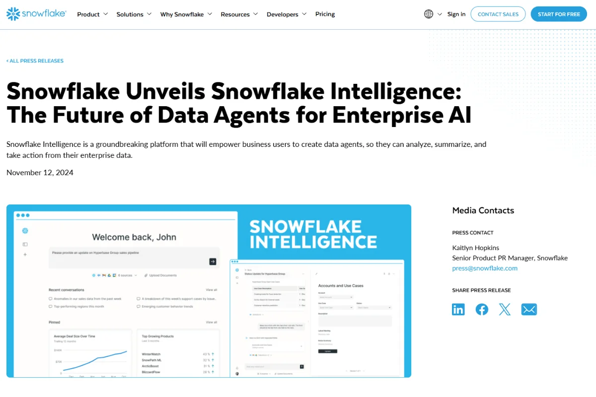 Snowflake Intelligence Homepage