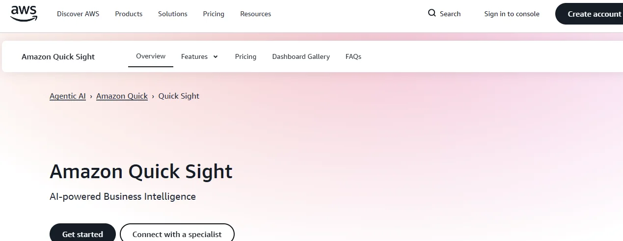 Amazon QuickSight Homepage