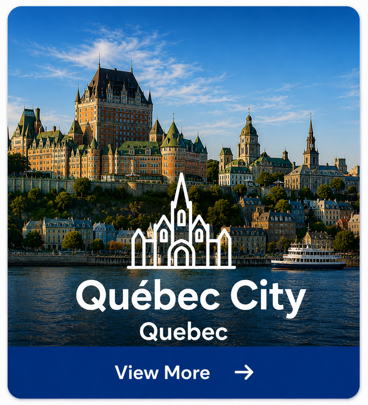 Québec City, Quebec skyline with Château Frontenac overlooking the St. Lawrence River, representing Ottawa Pro Movers long-distance moving services.