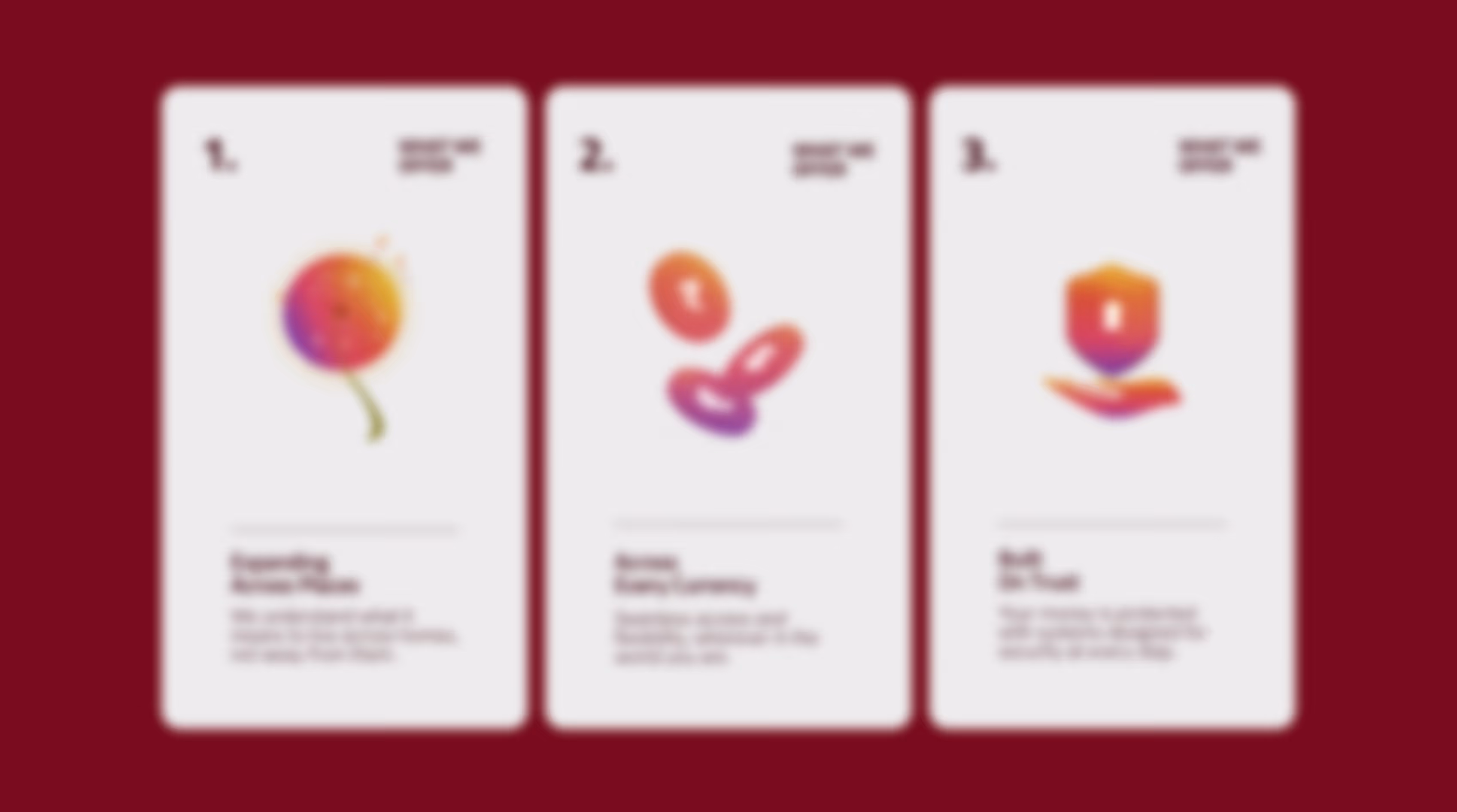 Three infographic cards on a maroon background showing stylized icons of a flower, blood cells, and a shield with a lock, each with headings and subtexts.
