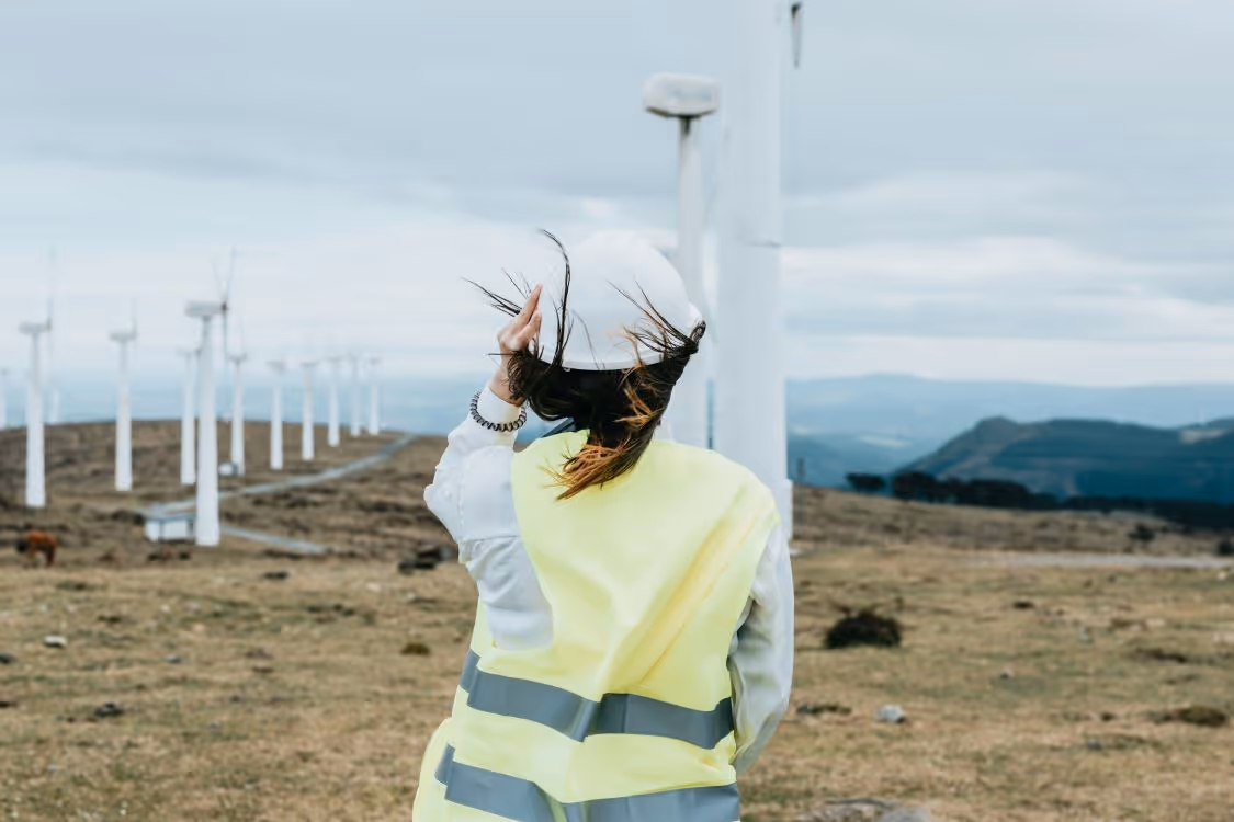 Picture of a wind farm inspection by 3E's renewable energy consultant
