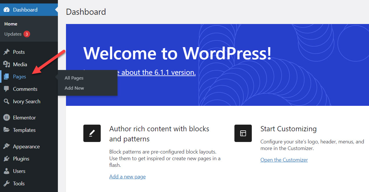 Pages in Wordpress