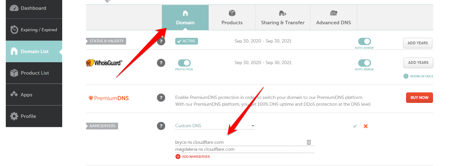 name change name servers from your registrar