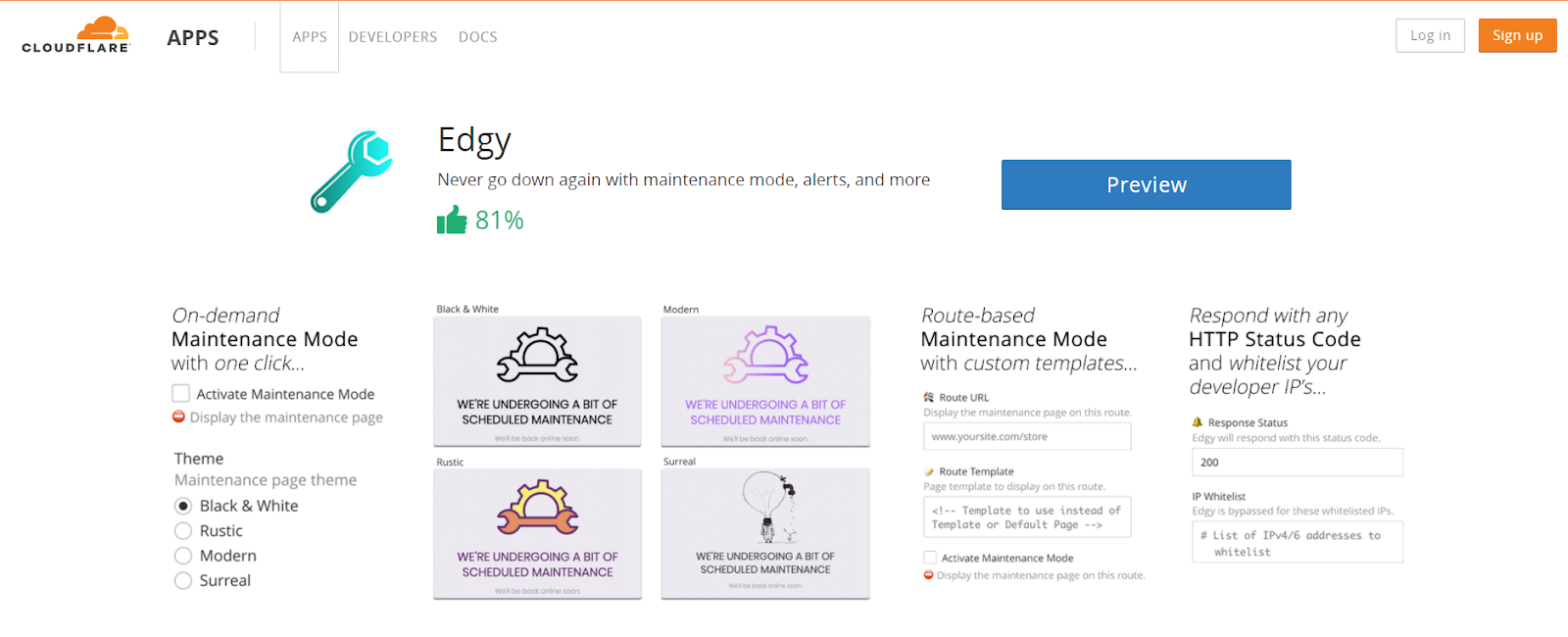 Cloudflare Edgy app for maintenance purpose