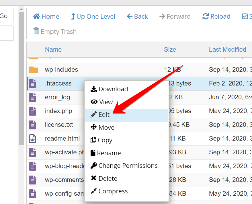 Right click the htaccess to edit