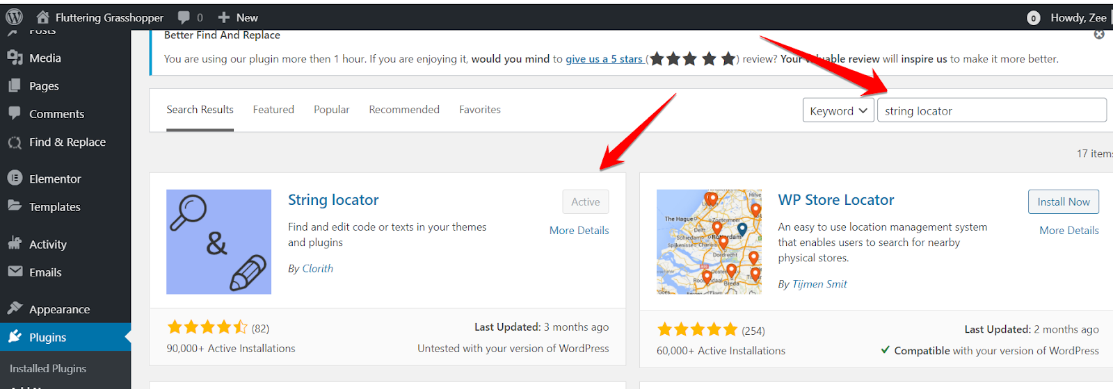 String Locator plugin in WordPress