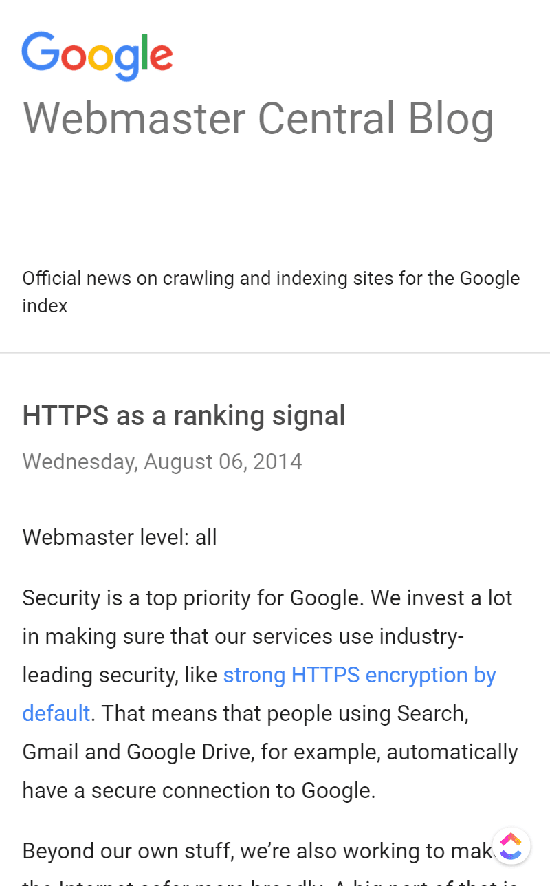 HTTPS as a ranking factor from Google