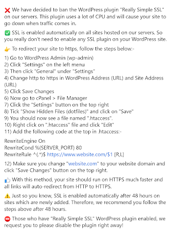 A hosting banned Really Simple SSL plugin