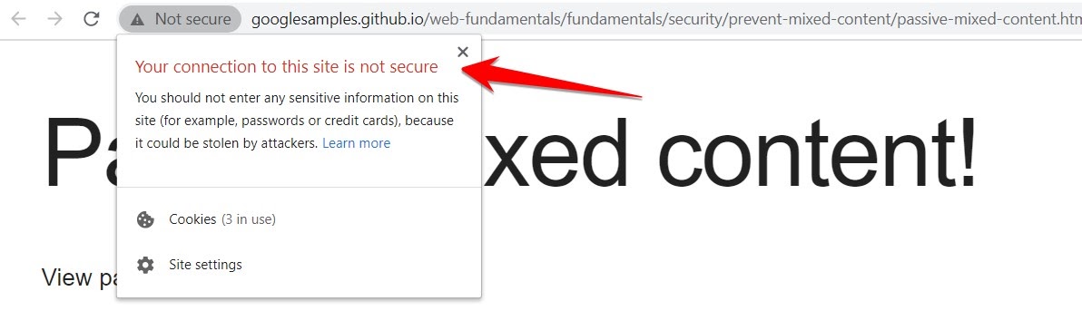 Google Chrome Mixed Content Warning