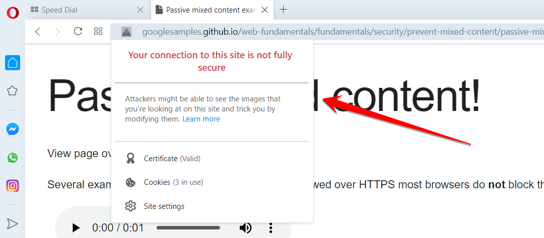 Opera Mixed Content Warning