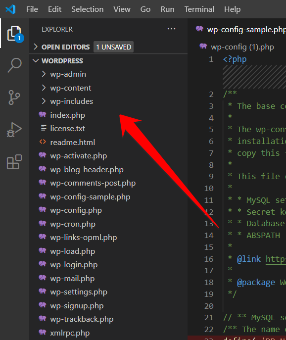 WordPress folder in Visual Studio Code