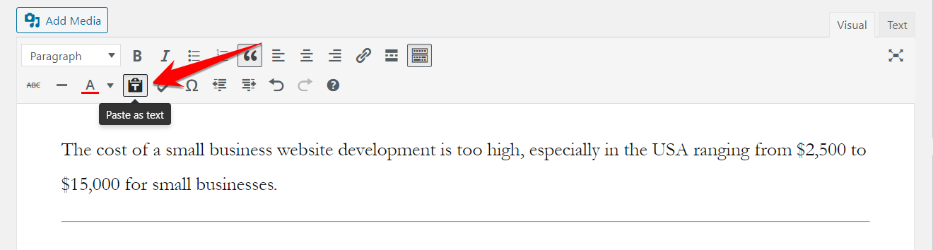 Paste as text in WordPress