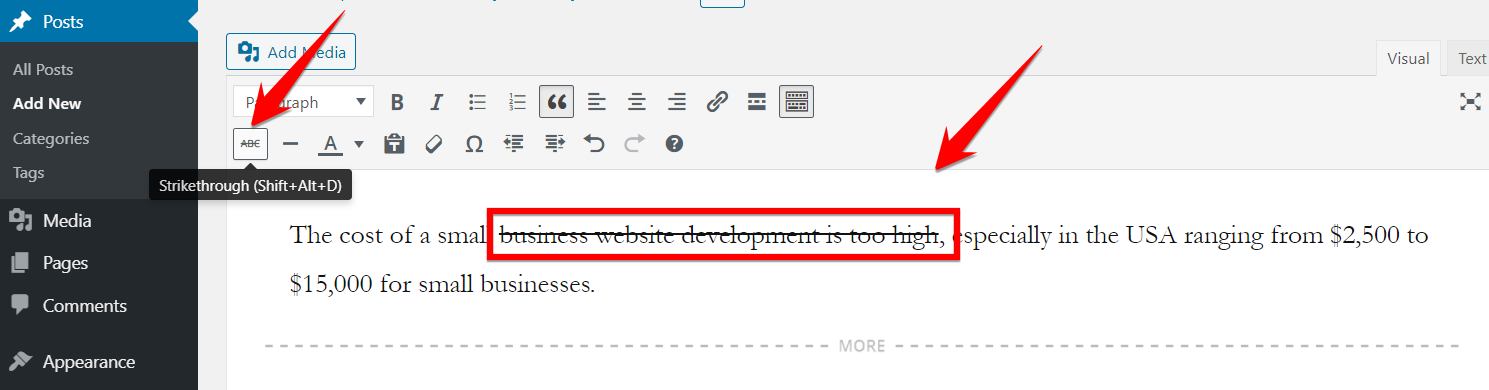 Strikethrough in WordPress