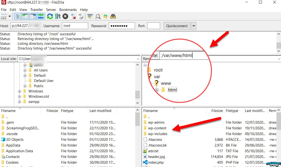 WordPress location in FTP