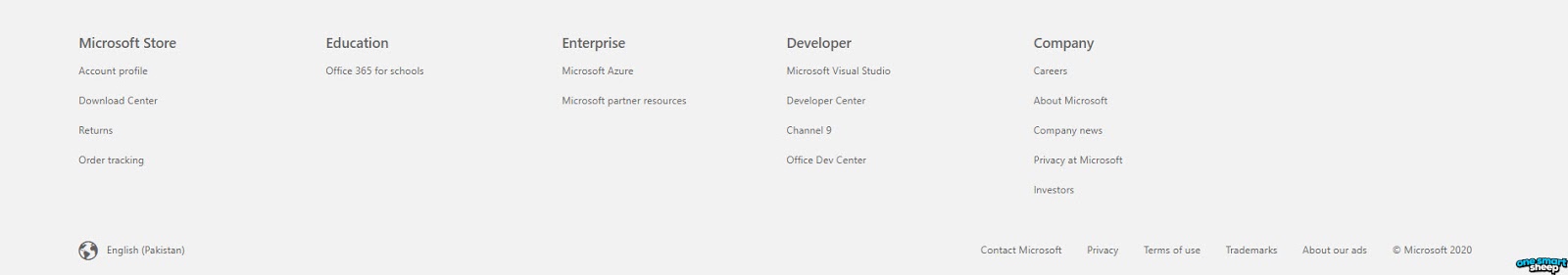 Microsoft Website Footer