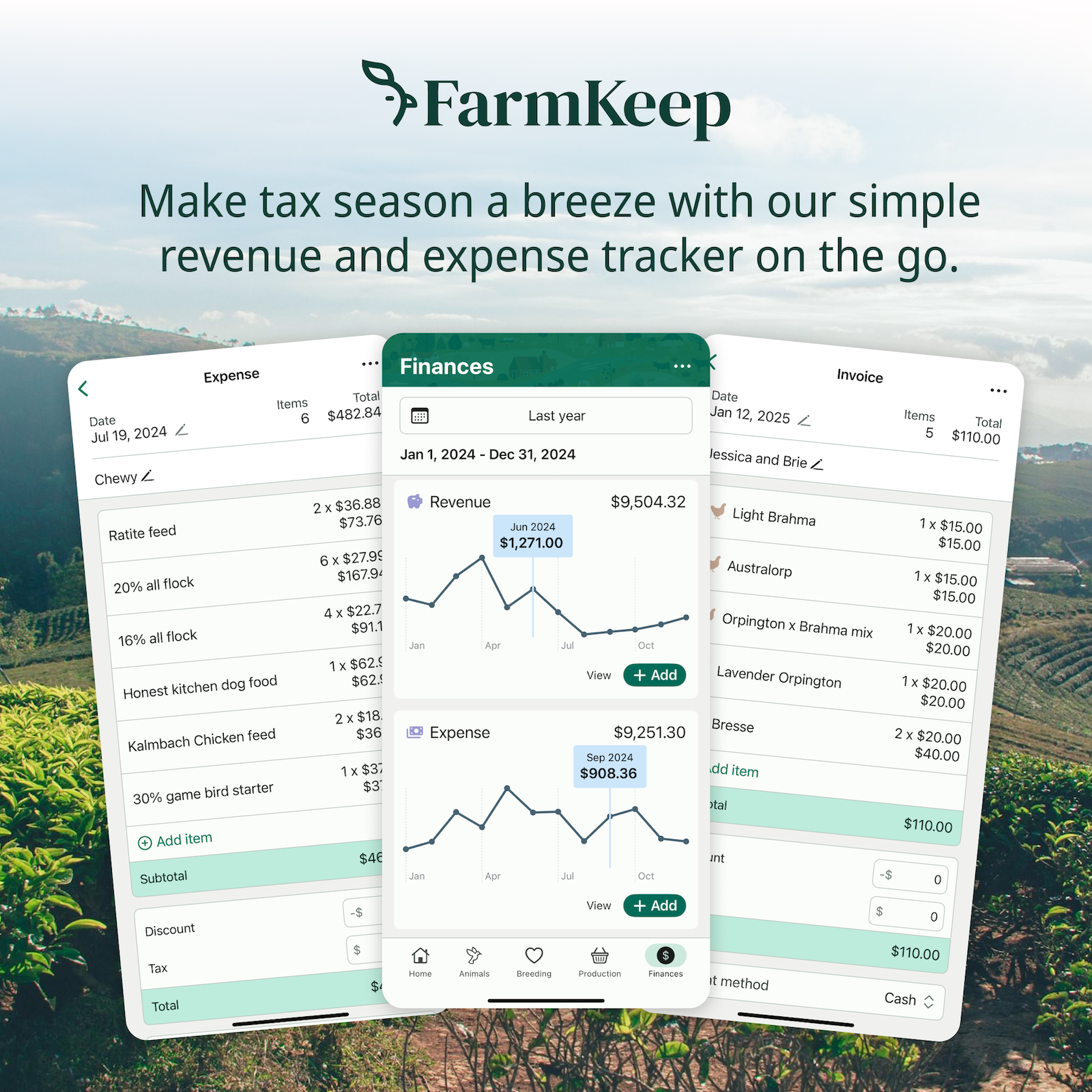FarmKeep helps farmers track revenue and expenses and export all accounting to simplify taxes