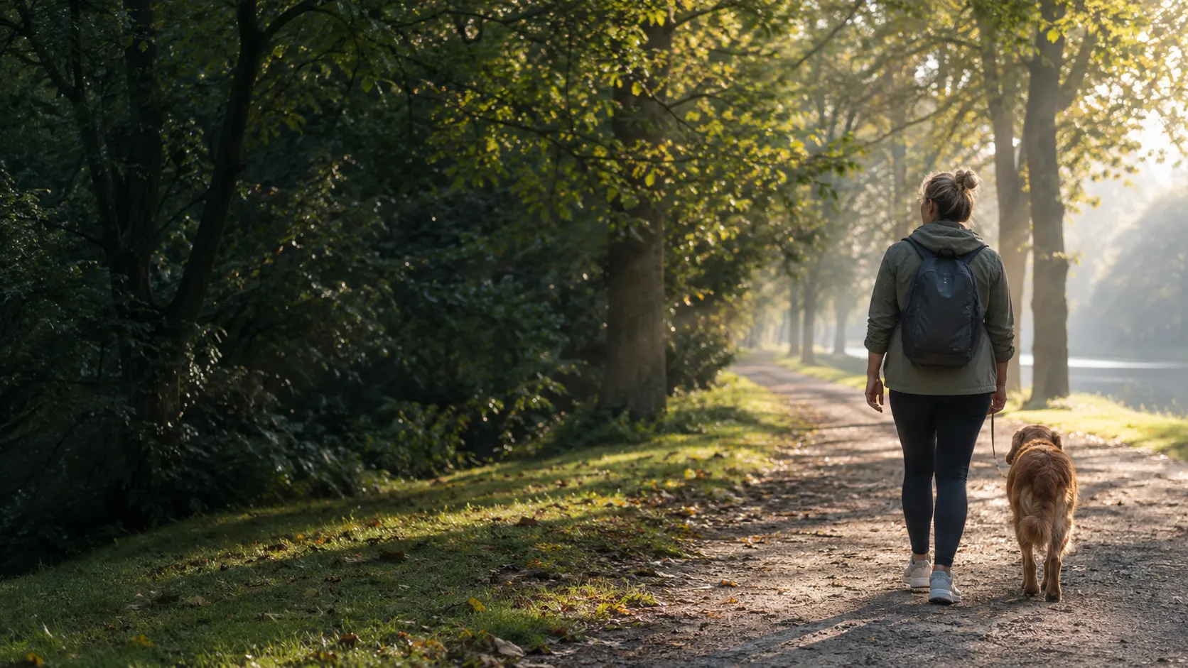 Illustrative AI-created morning walk representing everyday self-care and wellbeing.