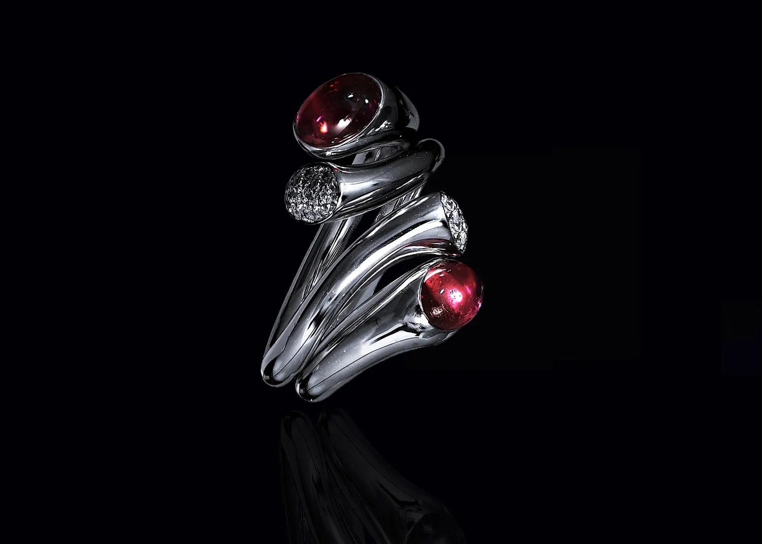 Pair of 18ct white gold diamond & rubellite 'Carnival' rings by Georg Jensen