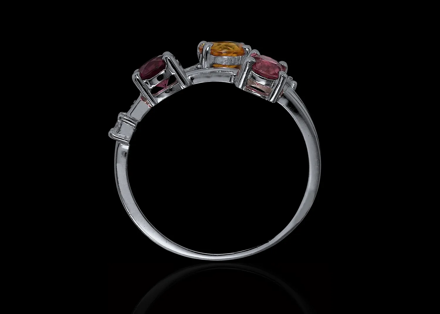 Yellow sapphire diamond pink tourmaline & 18ct white gold ring